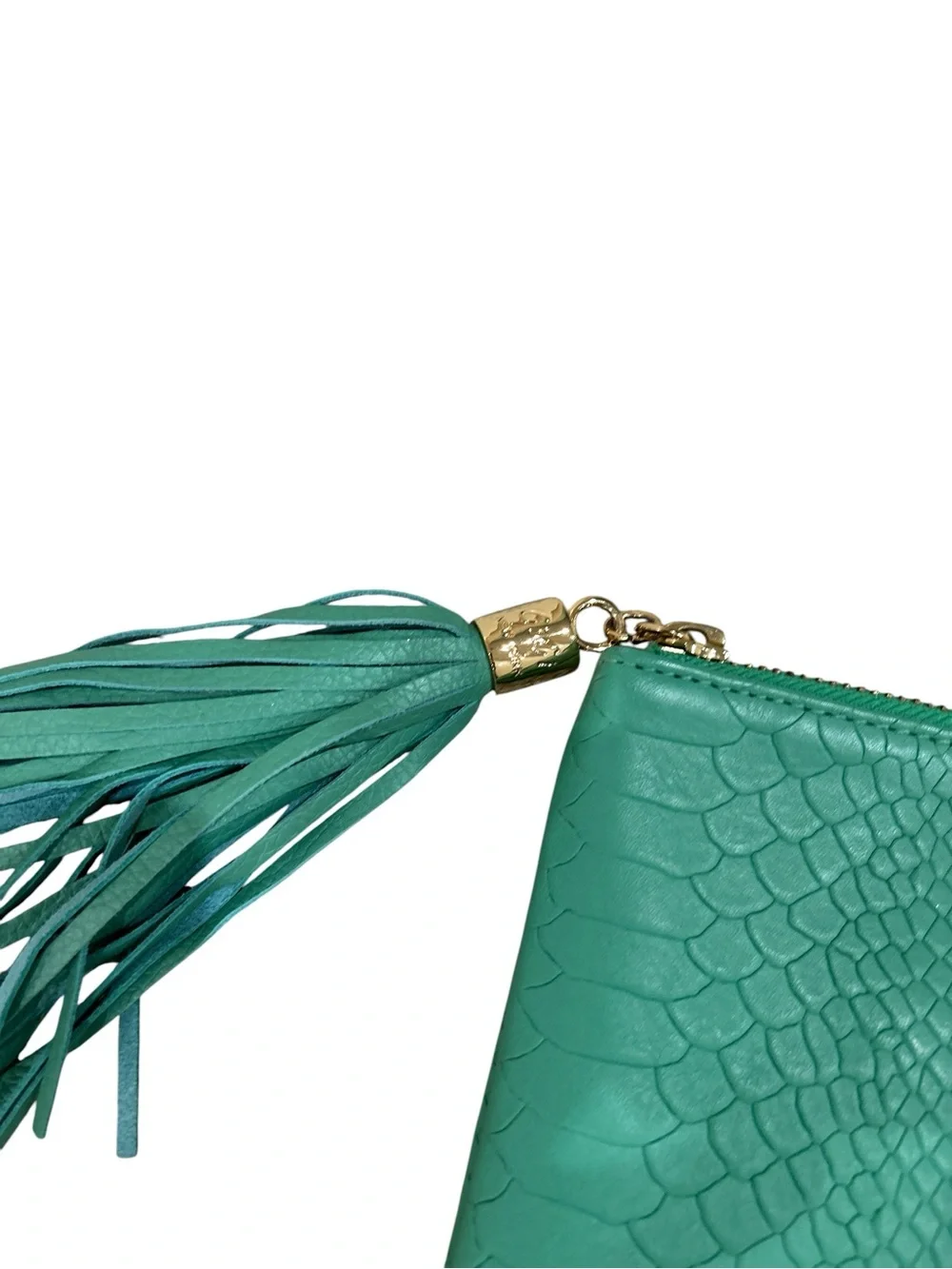 Nwot Gigi New York Textured croc Kelly green leather Tassel Clutch